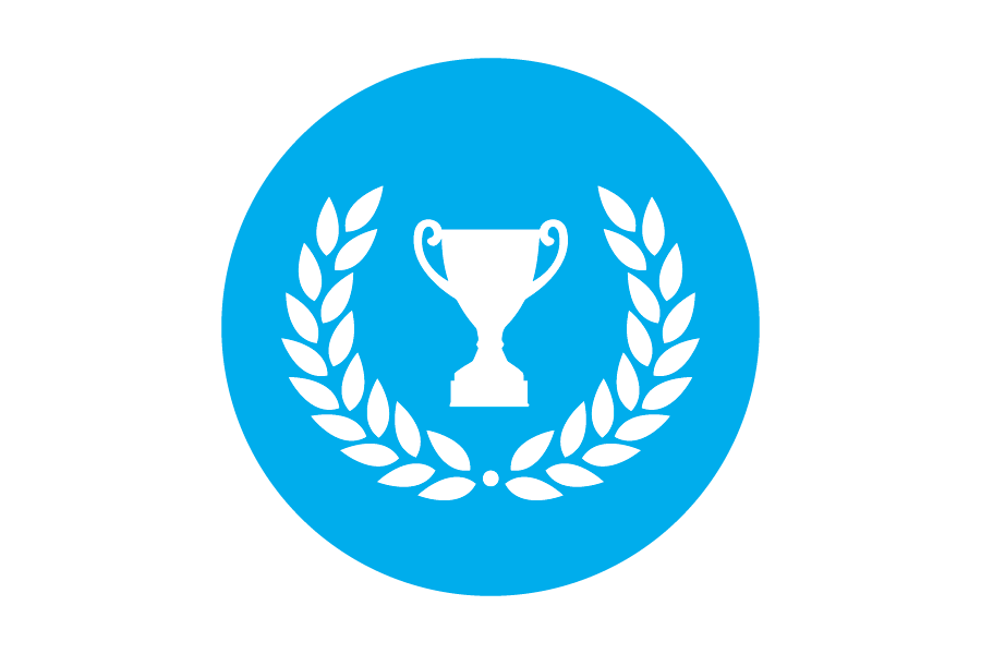 White trophy on a blue background.