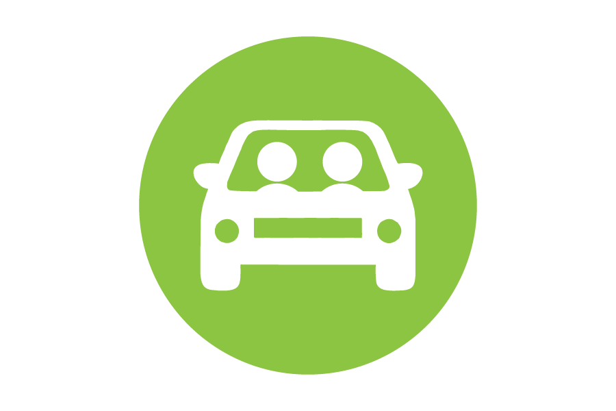 Icon of two people driving in a car on a green background